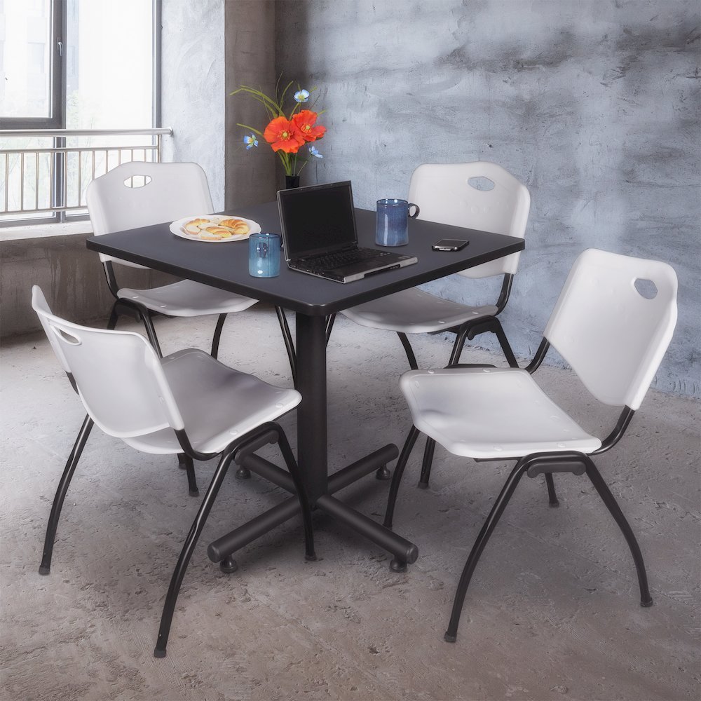 42 in. Square X-Base Breakroom Table- Grey, 4 M Stack Chairs- Grey. Picture 9