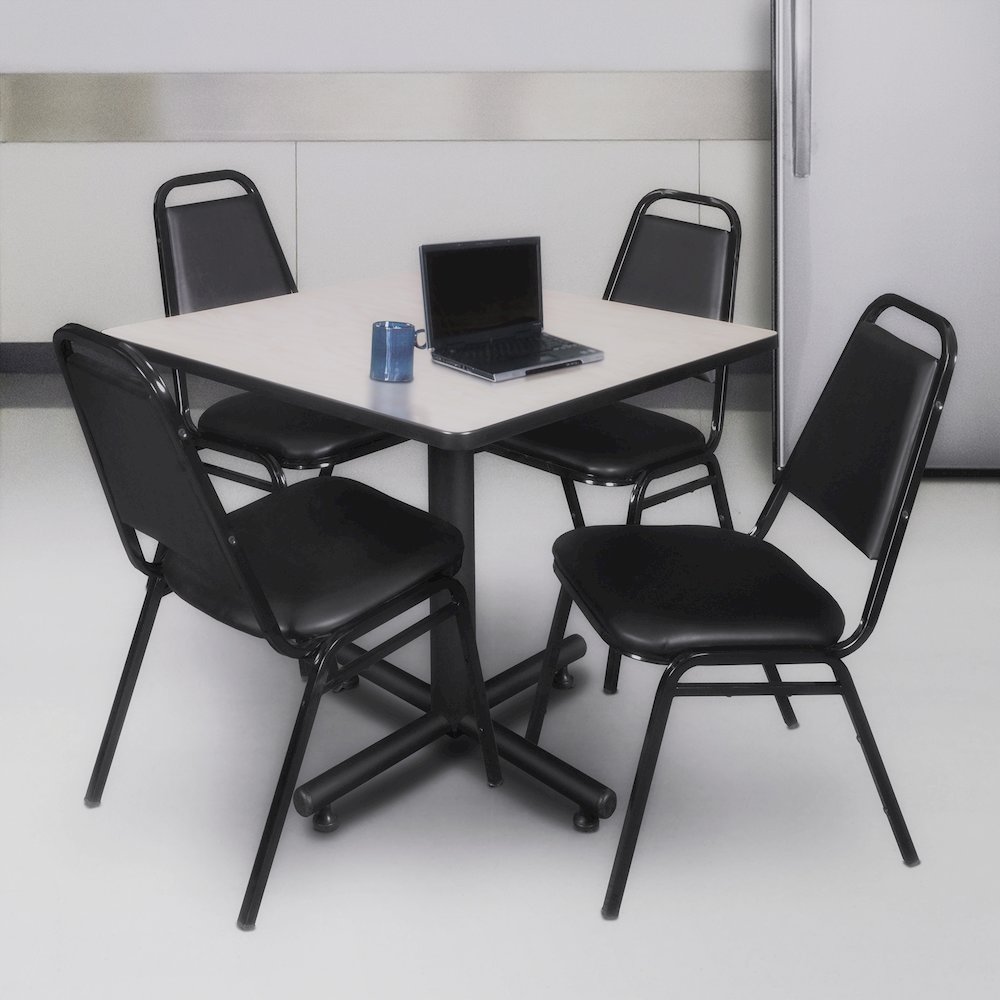 42 in. Square X-Base Breakroom Table- Maple, 4 Restaurant Stack Chairs- Black. Picture 9