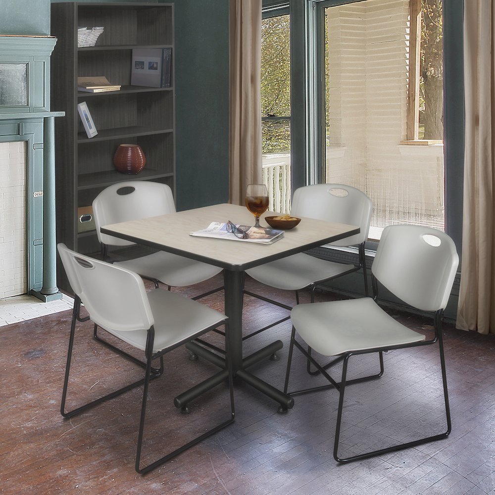 42 in. Square X-Base Breakroom Table- Maple, 4 Zeng Stack Chairs- Grey. Picture 9