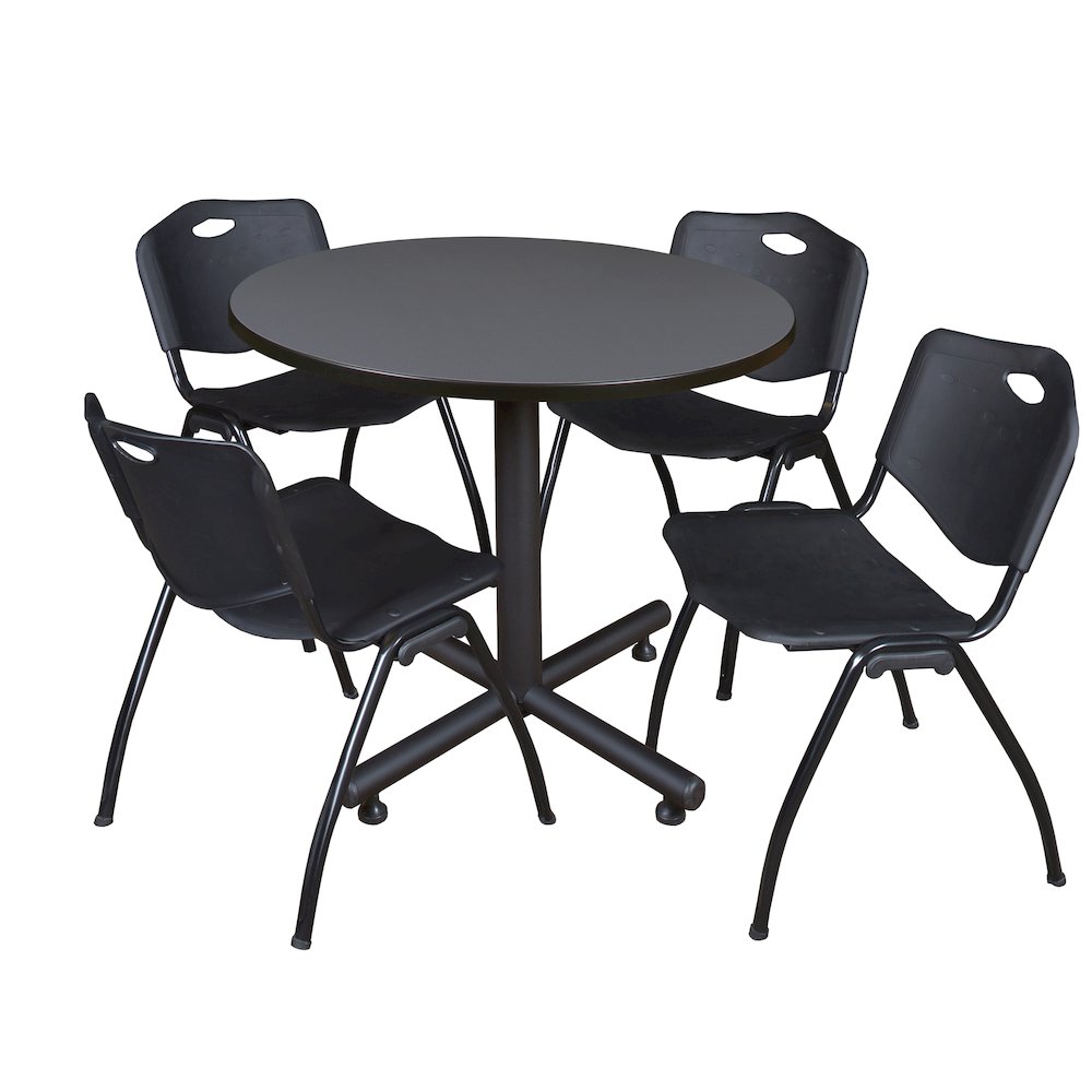 42 in. Round X-Base Breakroom Table- Grey, 4 M Stack Chairs- Black. Picture 1