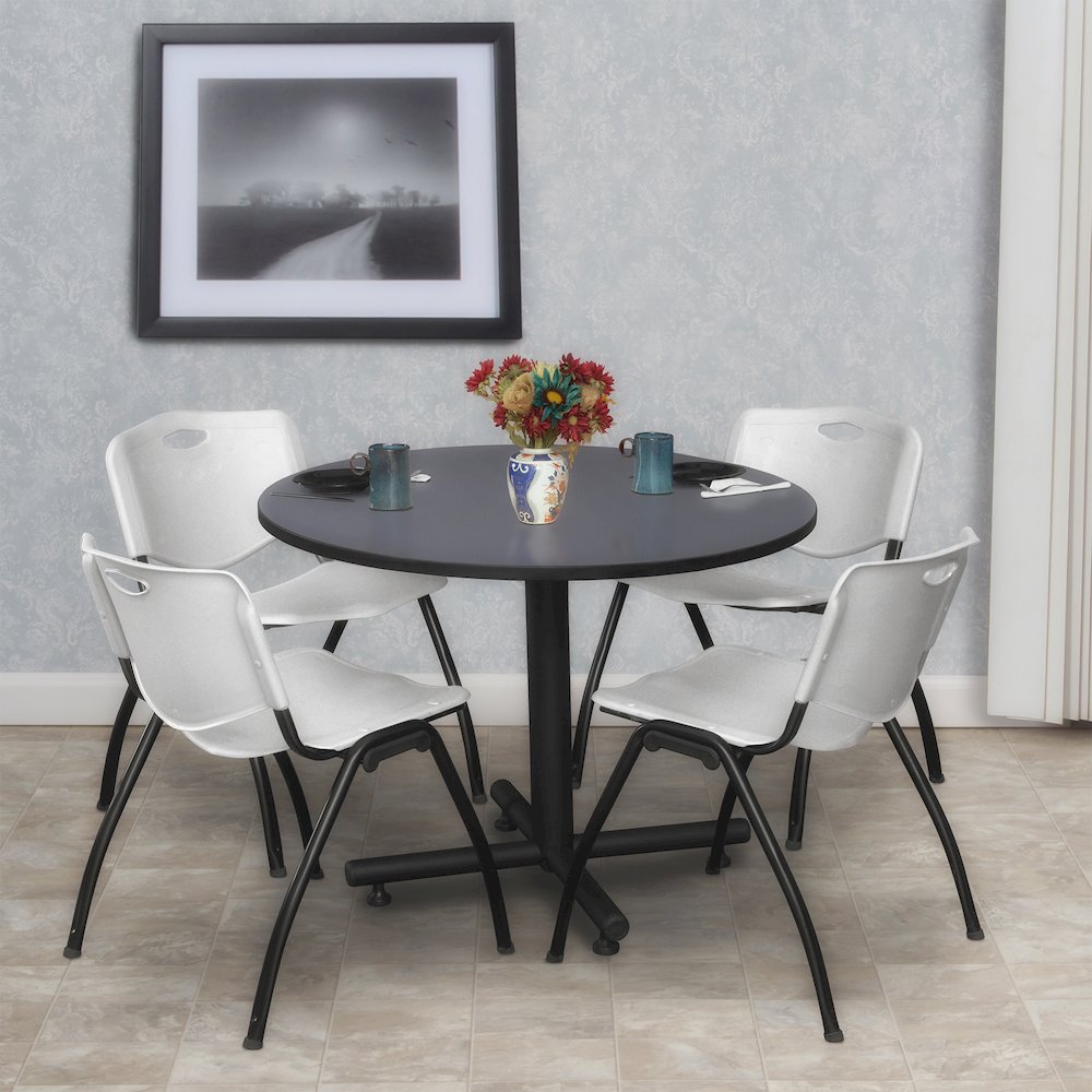 42 in. Round X-Base Breakroom Table- Grey, 4 M Stack Chairs- Grey. Picture 8