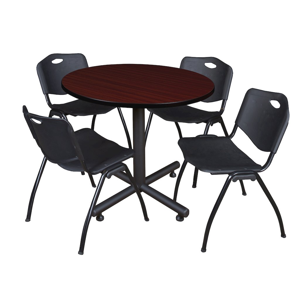 42 in. Round X-Base Breakroom Table- Mahogany, 4 M Stack Chairs- Black. Picture 1