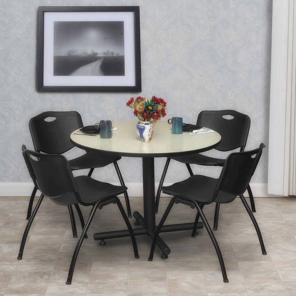 42 in. Round X-Base Breakroom Table- Maple, 4 M Stack Chairs- Black. Picture 8