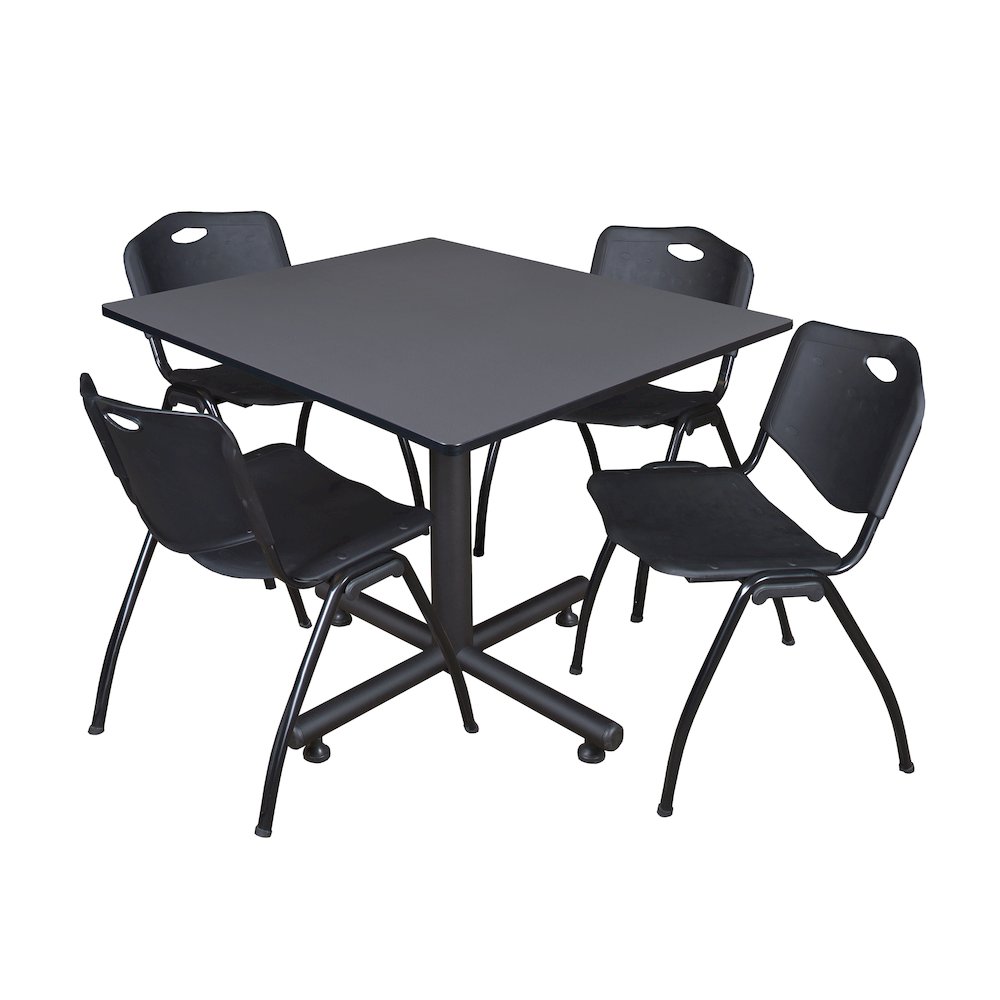 48 in. Square X-Base Breakroom Table- Grey, 4 M Stack Chairs- Black. Picture 1