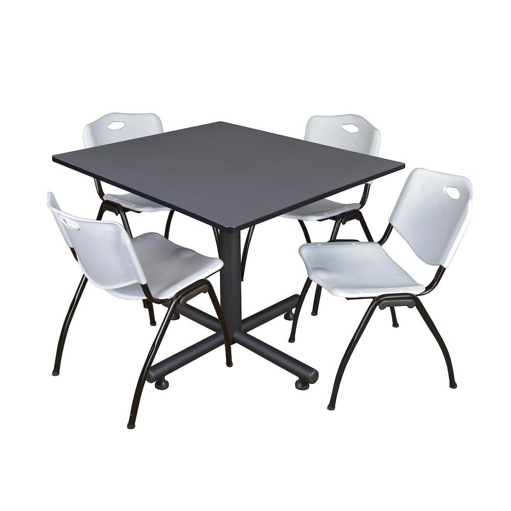 48 in. Square X-Base Breakroom Table- Grey, 4 M Stack Chairs- Grey. Picture 1