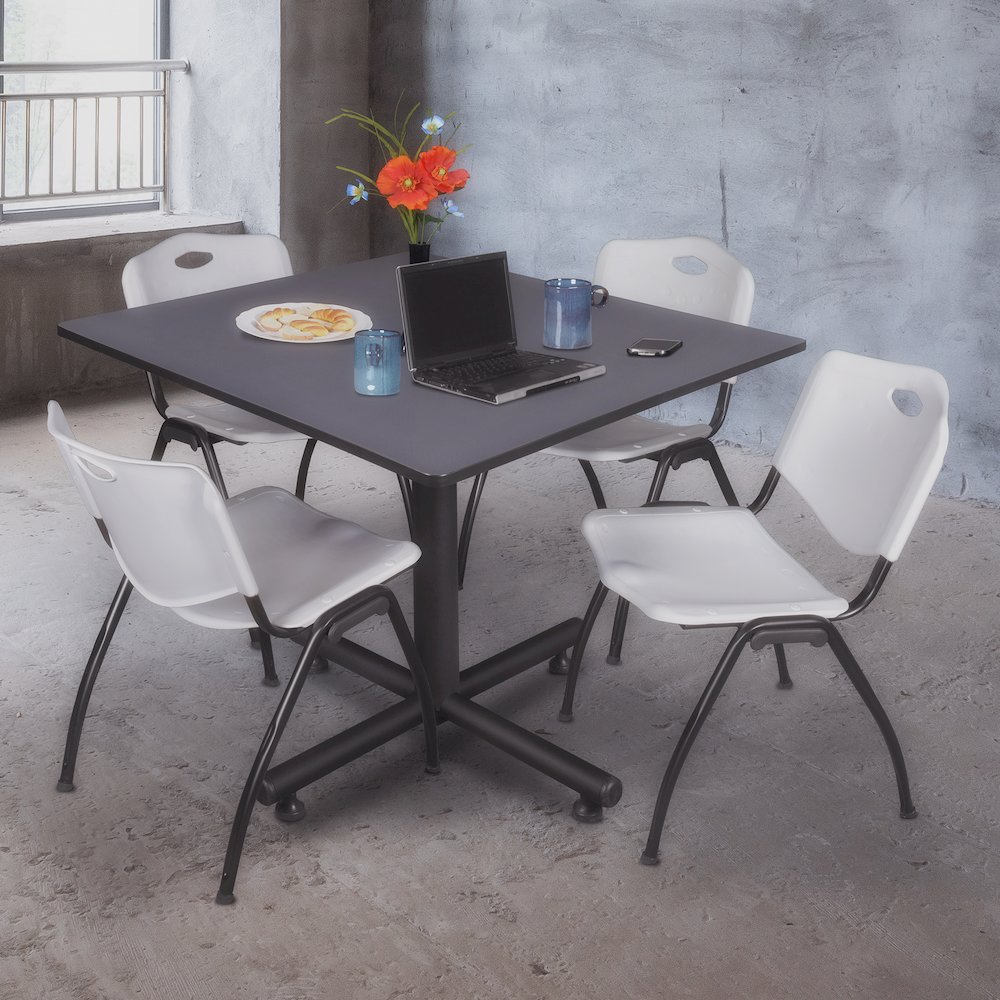 48 in. Square X-Base Breakroom Table- Grey, 4 M Stack Chairs- Grey. Picture 9