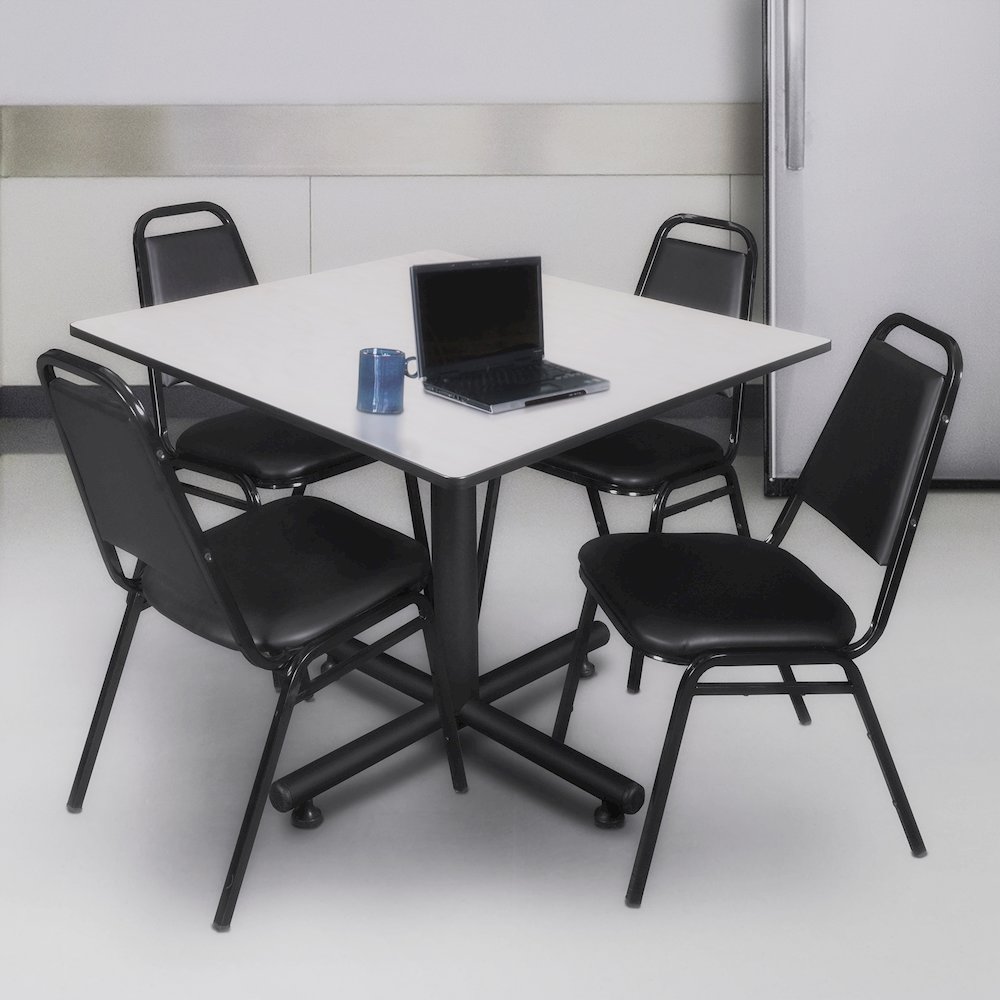 48 in. Square Breakroom Table- Maple, 4 Restaurant Stack Chairs- Black. Picture 9