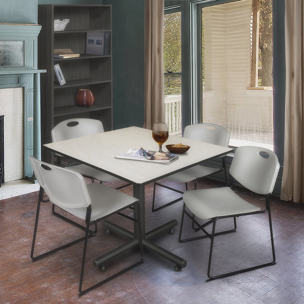 48 in. Square Breakroom Table- Maple, 4 Zeng Stack Chairs- Grey. Picture 9