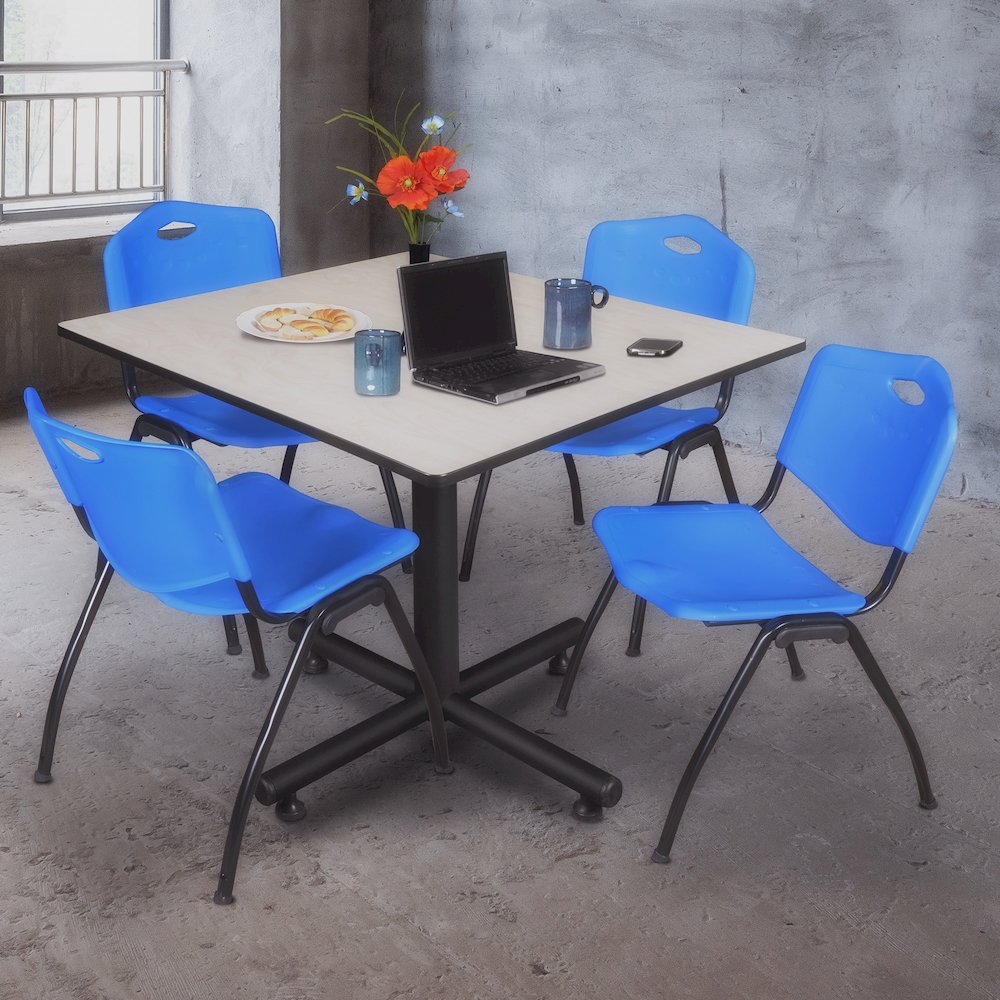48 in. Square Breakroom Table- Maple, 4 M Stack Chairs- Blue. Picture 9
