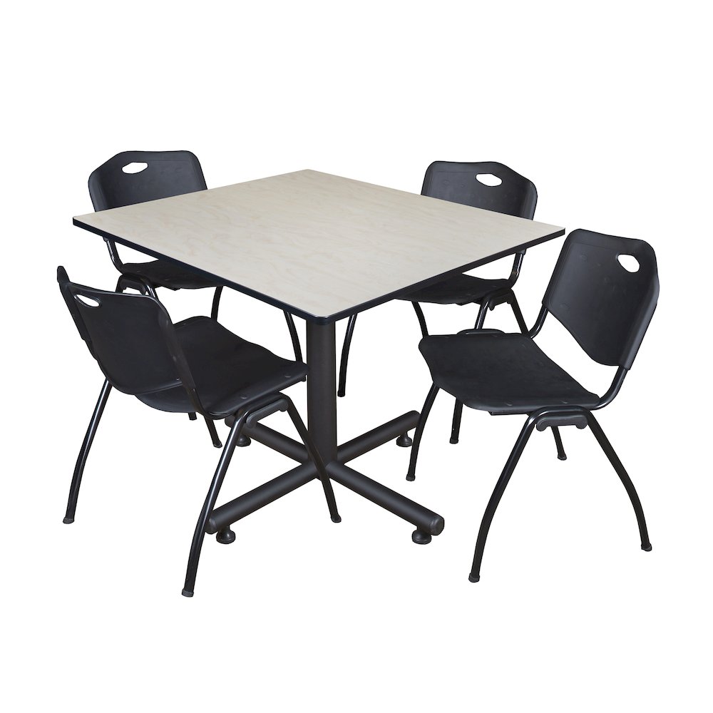 48 in. Square Breakroom Table- Maple, 4 M Stack Chairs- Black. Picture 1