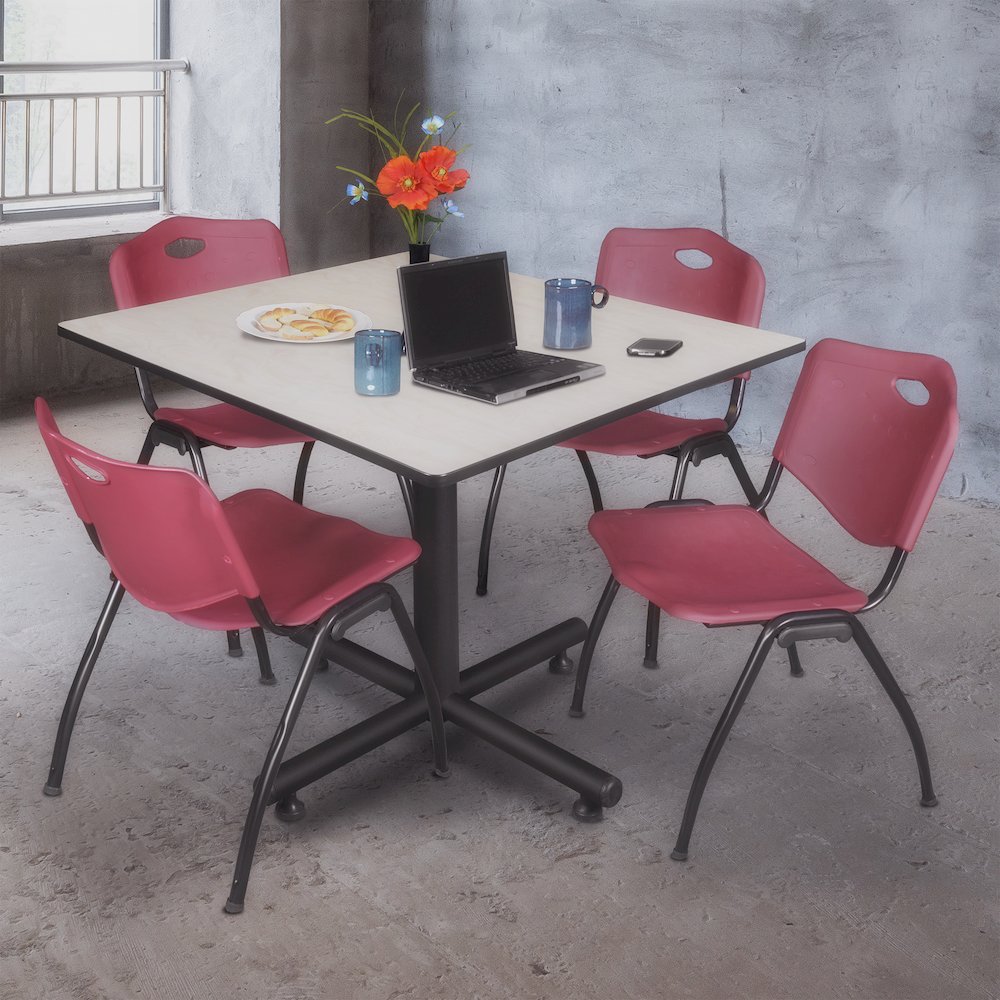 48 in. Square Breakroom Table- Maple, 4 M Stack Chairs- Burgundy. Picture 9