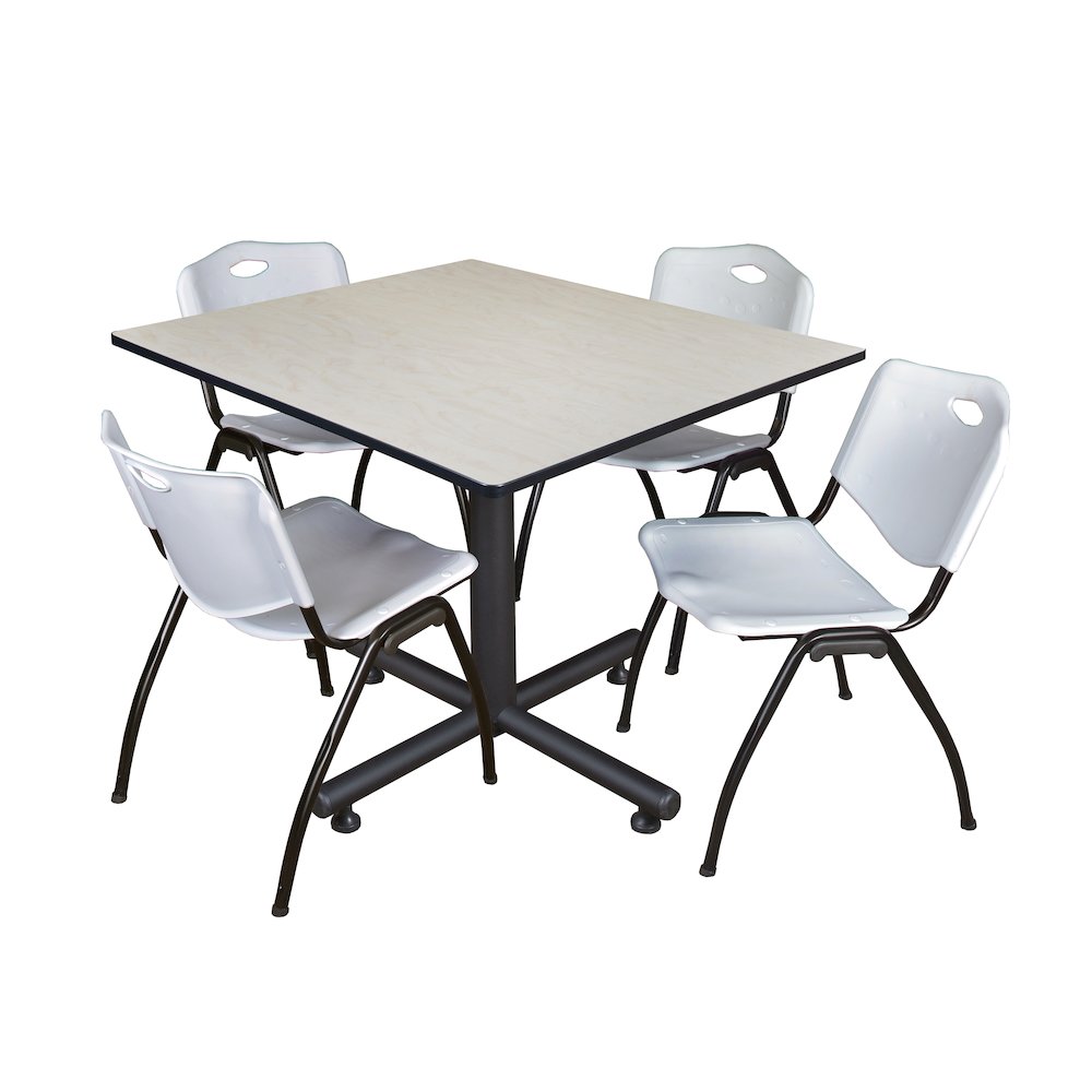 48 in. Square Breakroom Table- Maple, 4 M Stack Chairs- Grey. Picture 1