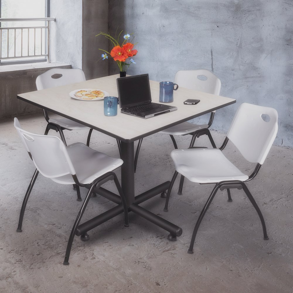 48 in. Square Breakroom Table- Maple, 4 M Stack Chairs- Grey. Picture 9