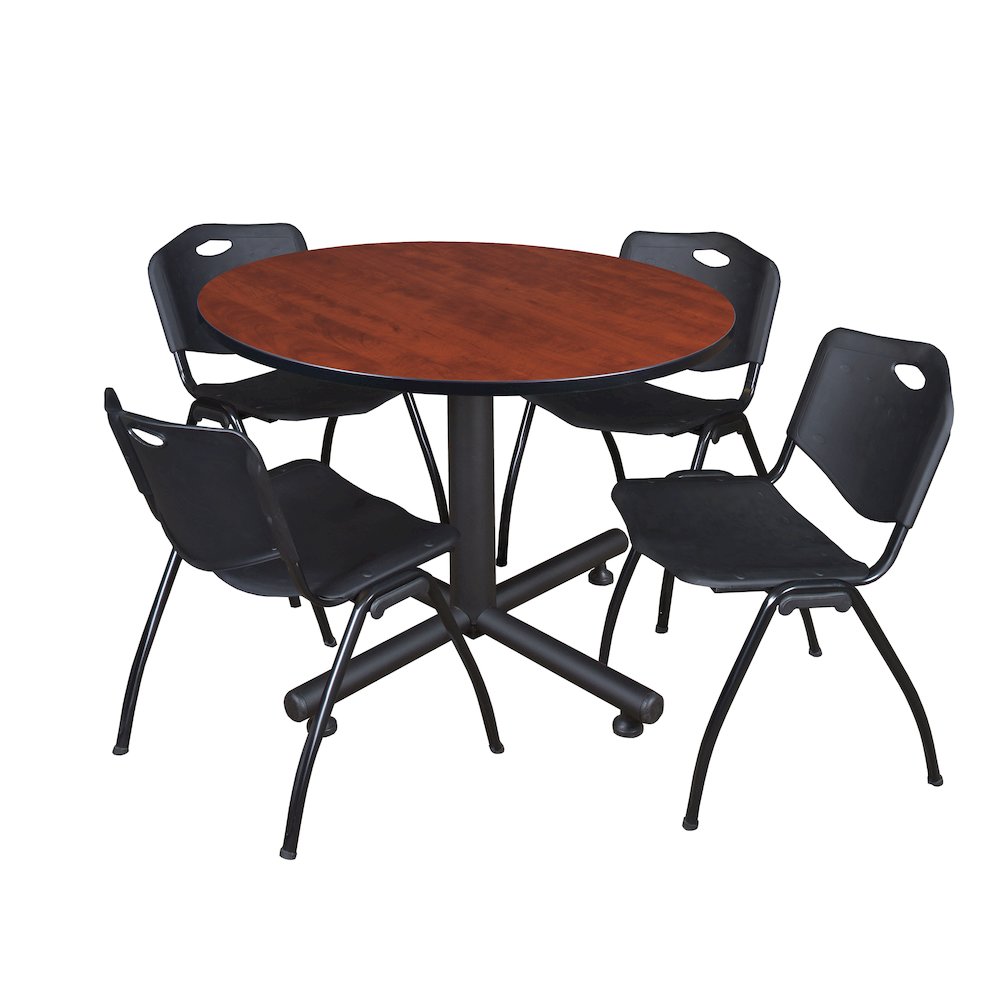 48 in. Round Breakroom Table- Cherry, 4 M Stack Chairs- Black. Picture 1