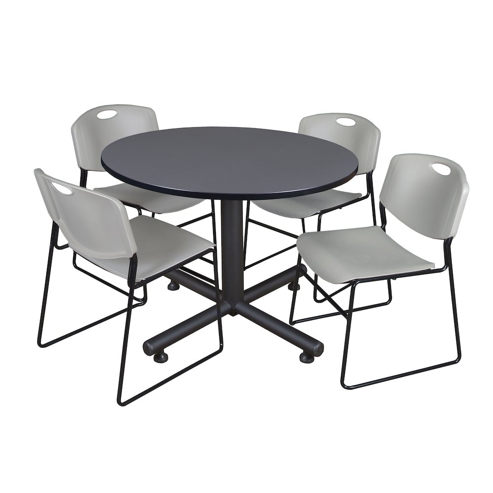 48 in. Round Breakroom Table- Grey, 4 Zeng Stack Chairs- Grey. Picture 1