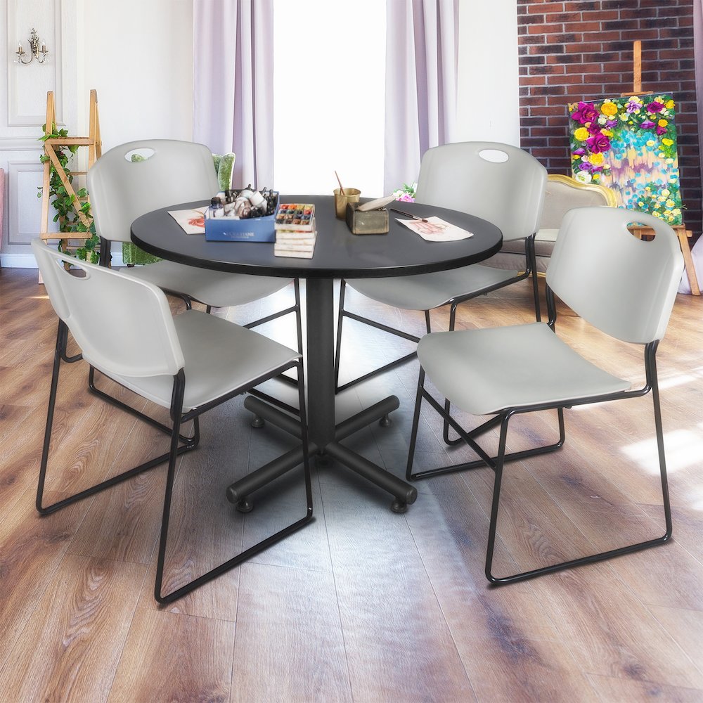 48 in. Round Breakroom Table- Grey, 4 Zeng Stack Chairs- Grey. Picture 8