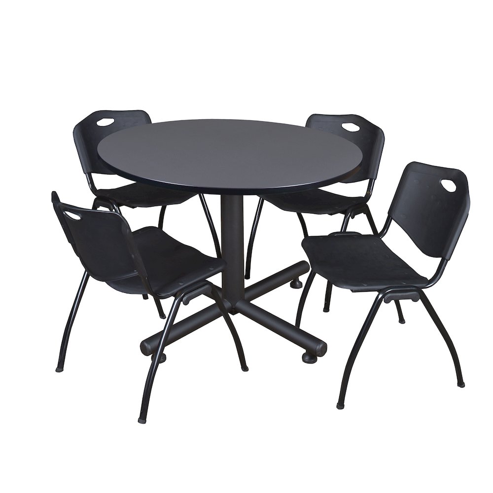 48 in. Round Breakroom Table- Grey, 4 M Stack Chairs- Black. Picture 1
