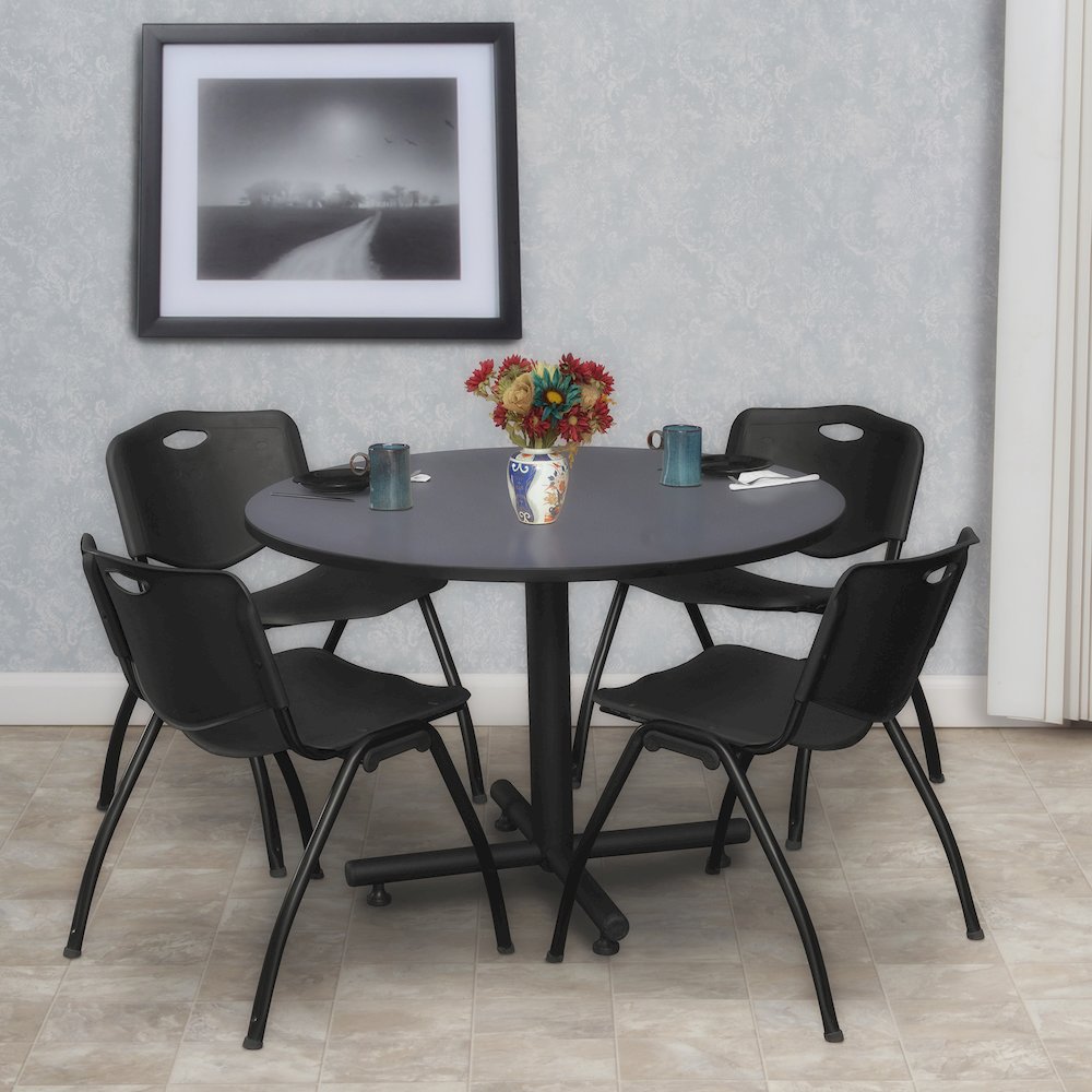 48 in. Round Breakroom Table- Grey, 4 M Stack Chairs- Black. Picture 8