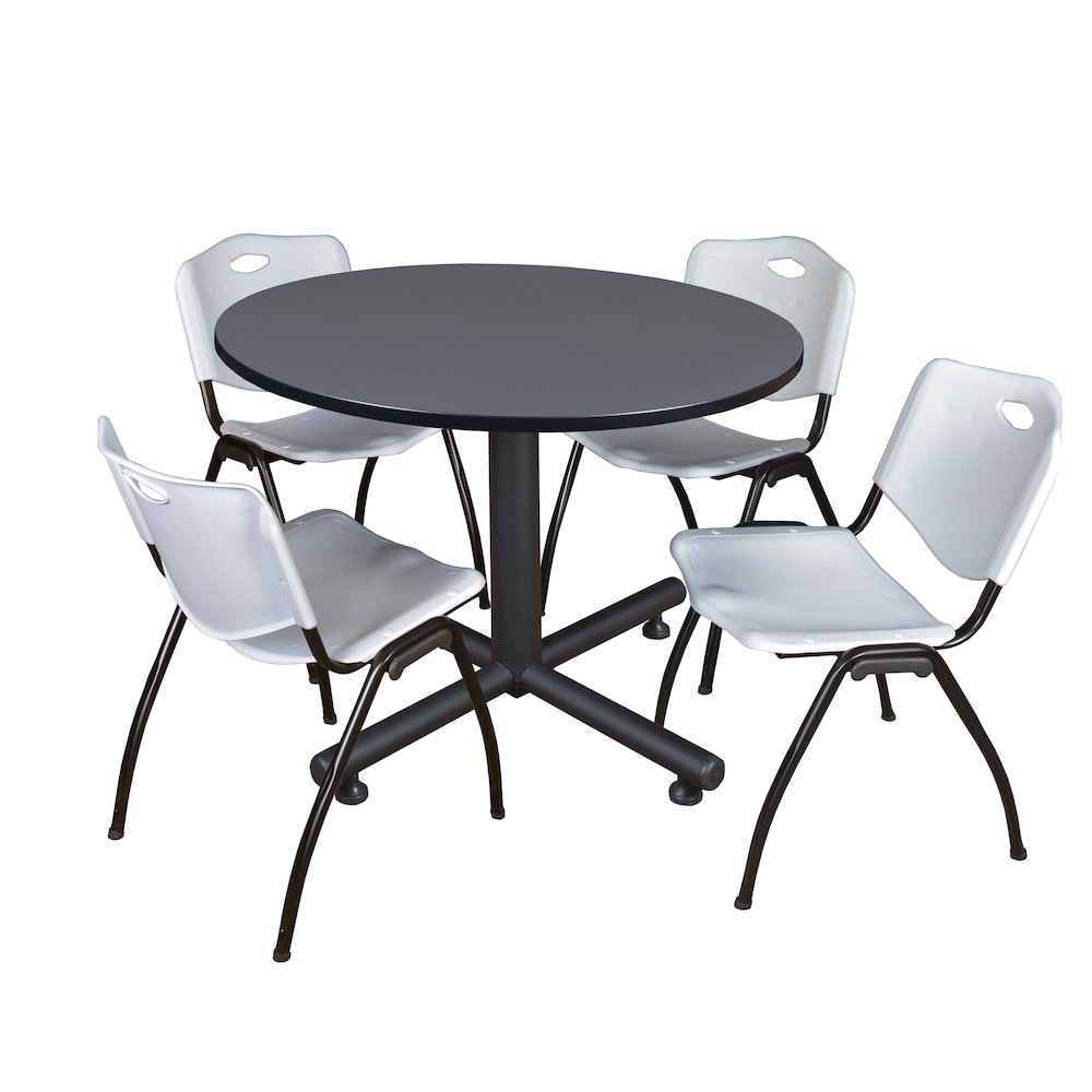 48 in. Round Breakroom Table- Grey, 4 M Stack Chairs- Grey. Picture 1