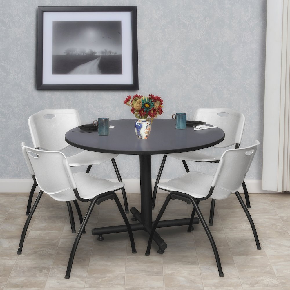 48 in. Round Breakroom Table- Grey, 4 M Stack Chairs- Grey. Picture 8
