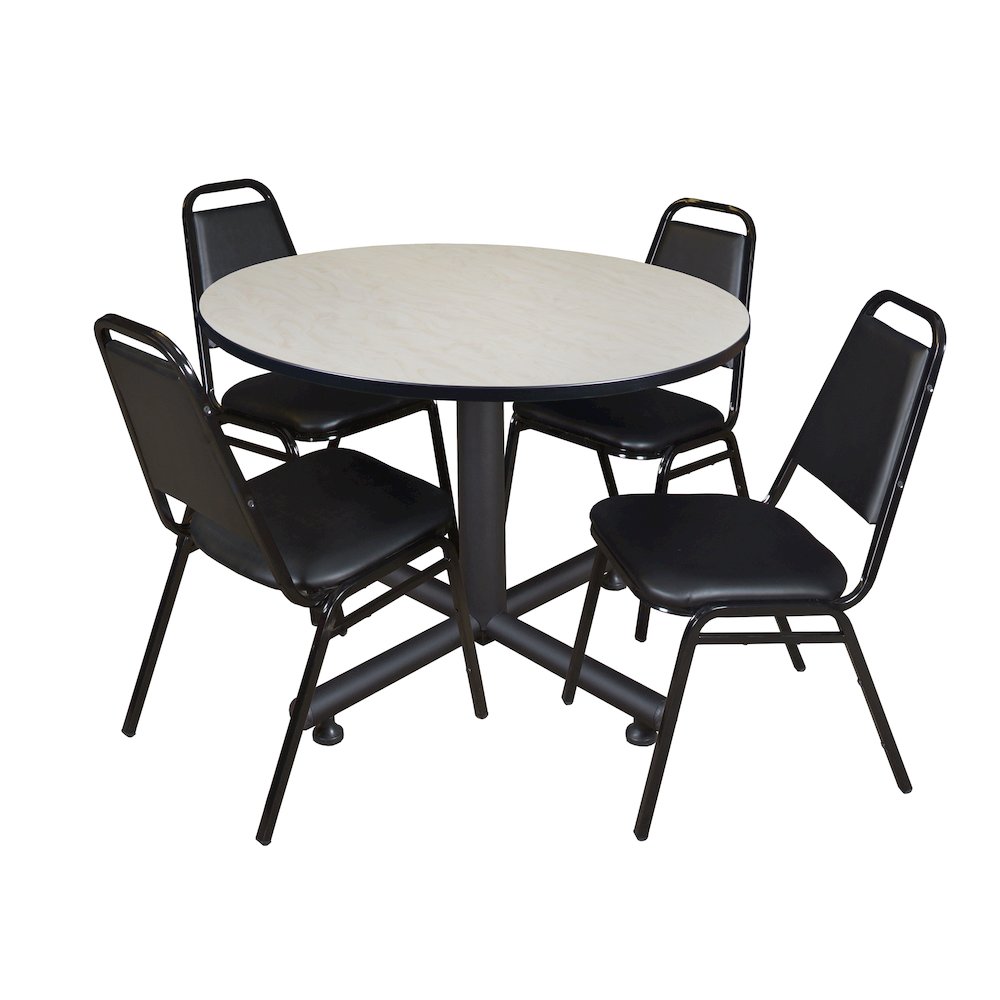 48 in. Round Breakroom Table- Maple, 4 Restaurant Stack Chairs- Black. Picture 1
