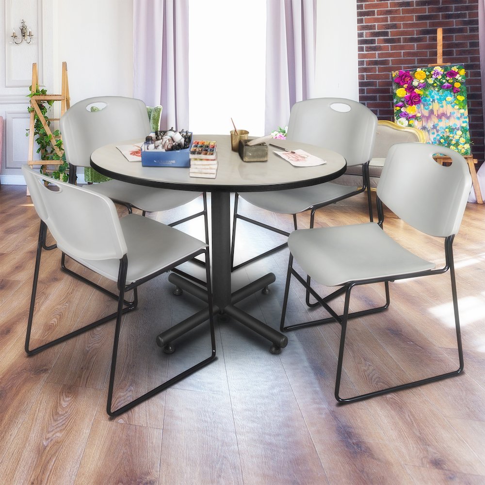 48 in. Round Breakroom Table- Maple, 4 Zeng Stack Chairs- Grey. Picture 8