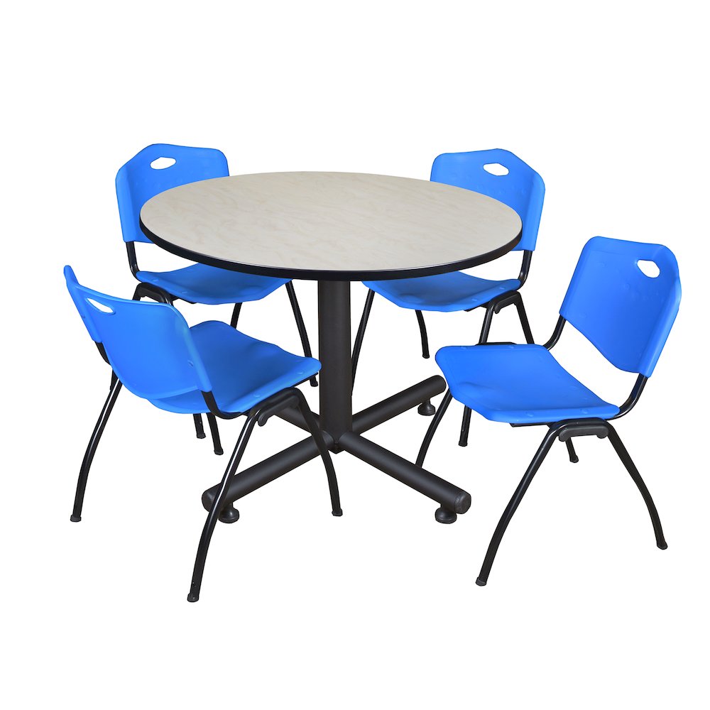 48 in. Round Breakroom Table- Maple, 4 M Stack Chairs- Blue. Picture 1