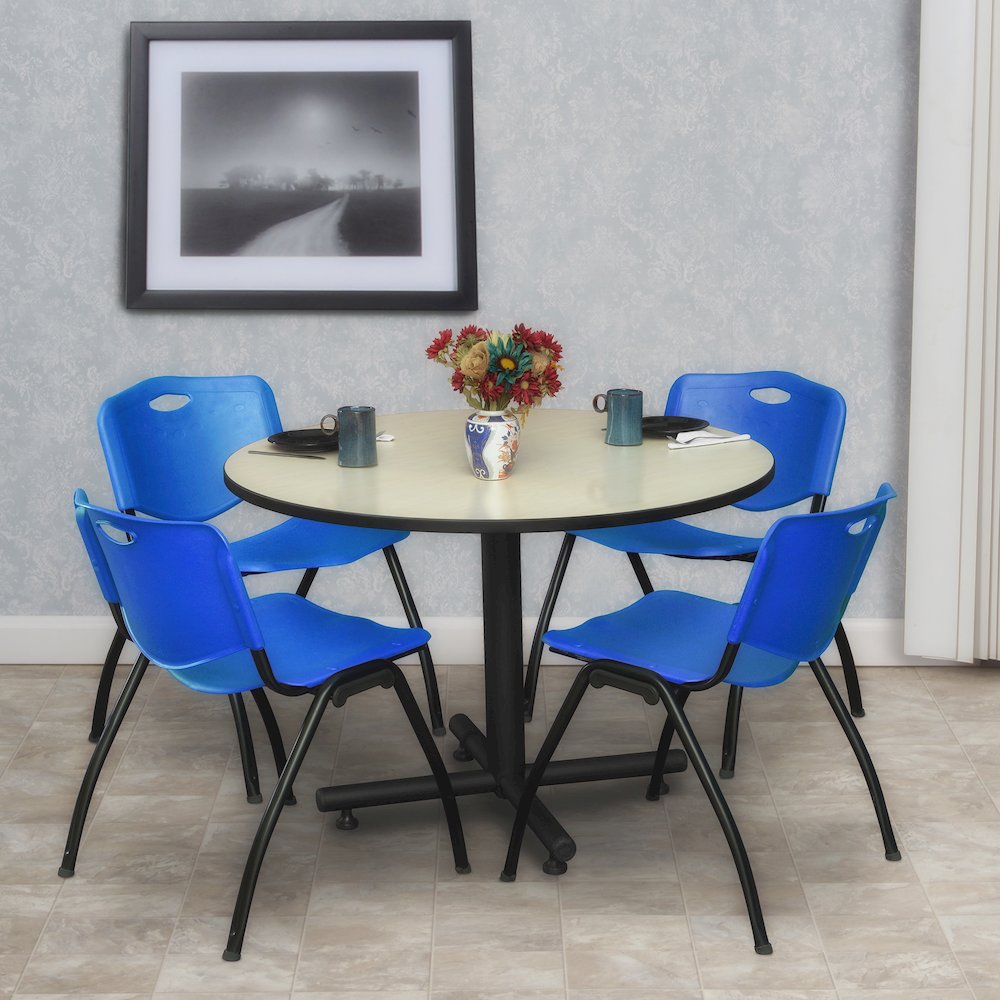 48 in. Round Breakroom Table- Maple, 4 M Stack Chairs- Blue. Picture 8