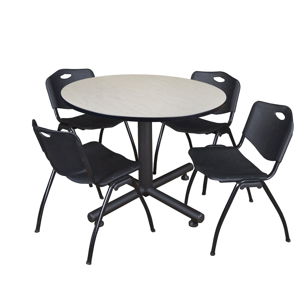 48 in. Round Breakroom Table- Maple, 4 M Stack Chairs- Black. Picture 1