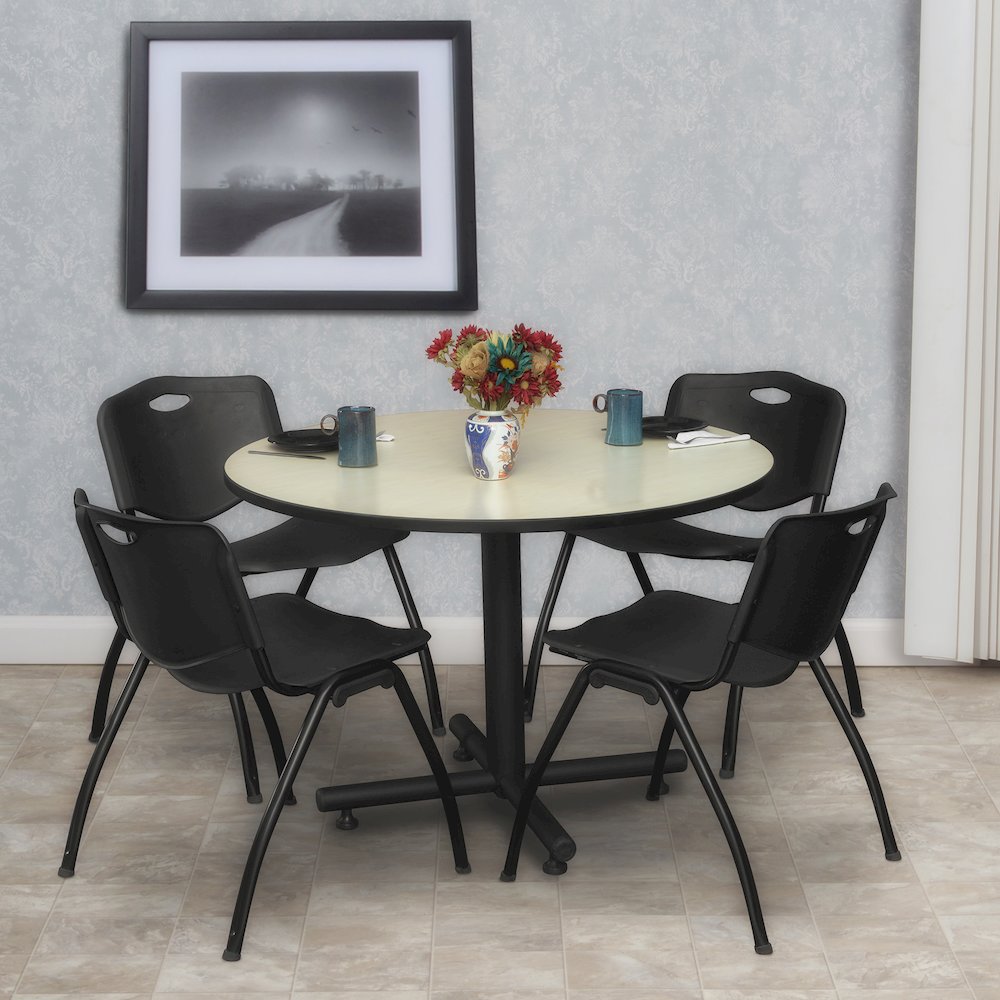48 in. Round Breakroom Table- Maple, 4 M Stack Chairs- Black. Picture 8