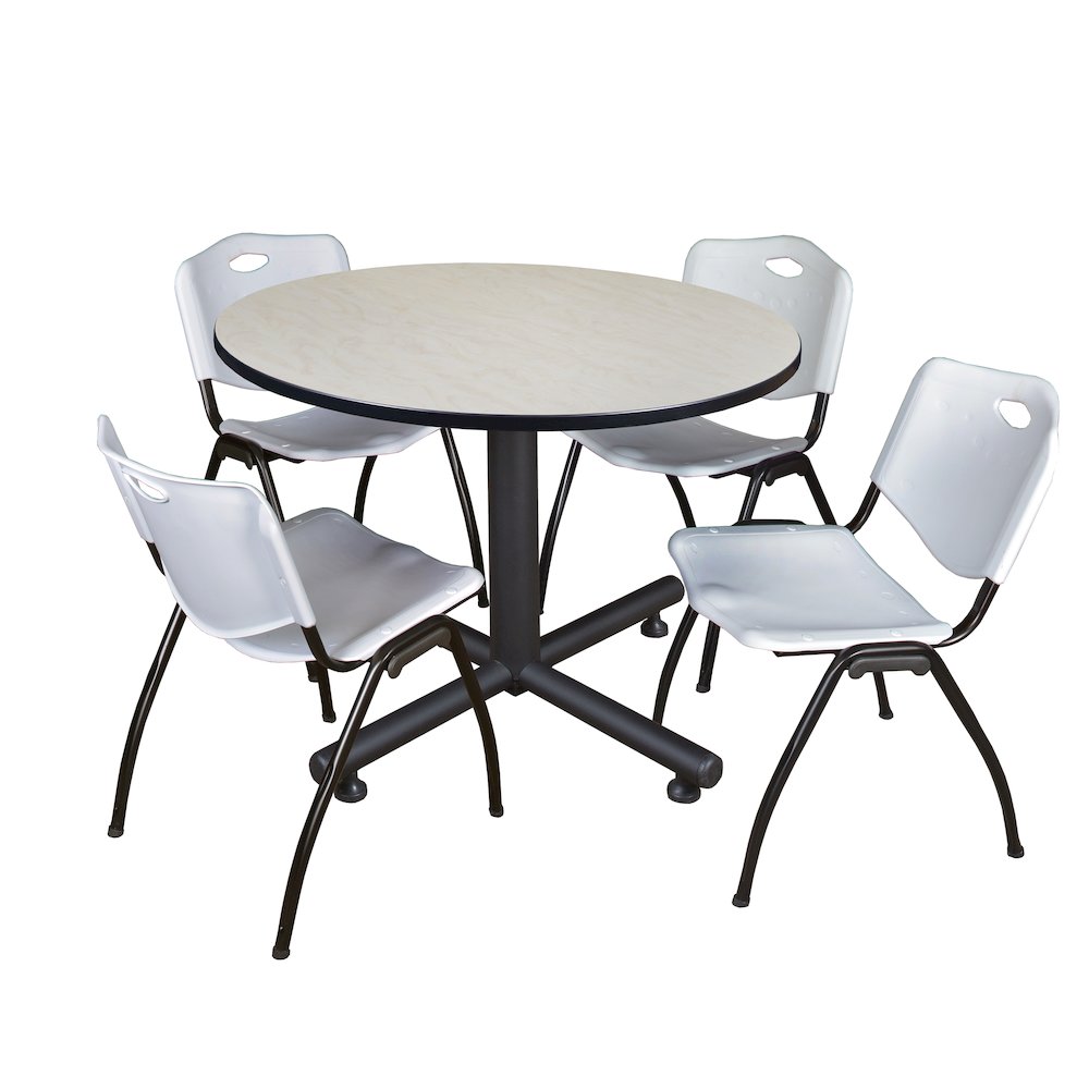48 in. Round Breakroom Table- Maple, 4 M Stack Chairs- Grey. Picture 1