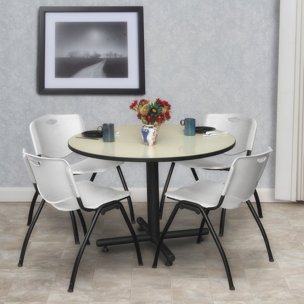 48 in. Round Breakroom Table- Maple, 4 M Stack Chairs- Grey. Picture 8