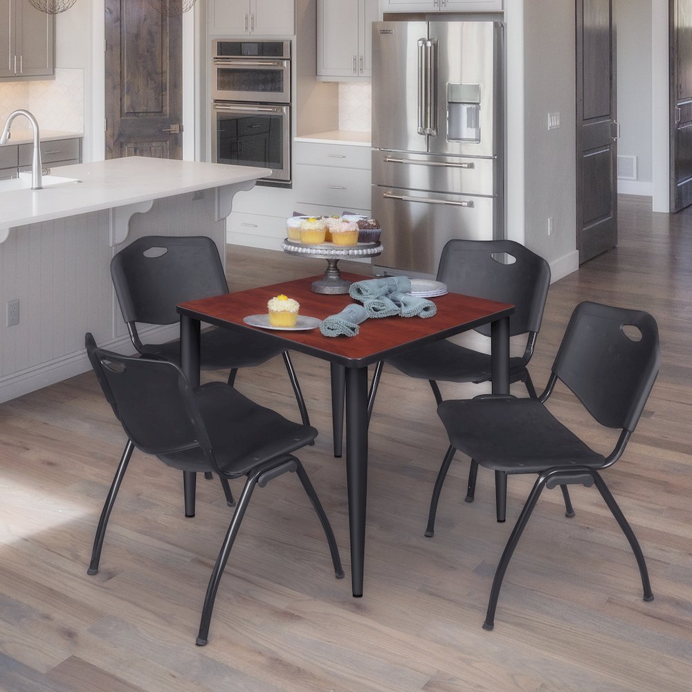 30 in. Square Breakroom Table- Cherry Top, Black Base & 4 M Stack Chairs- Black. Picture 9