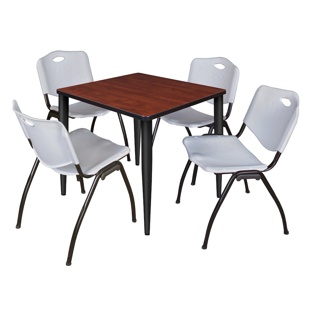 30 in. Square Breakroom Table- Cherry Top, Black Base & 4 M Stack Chairs- Grey. Picture 1