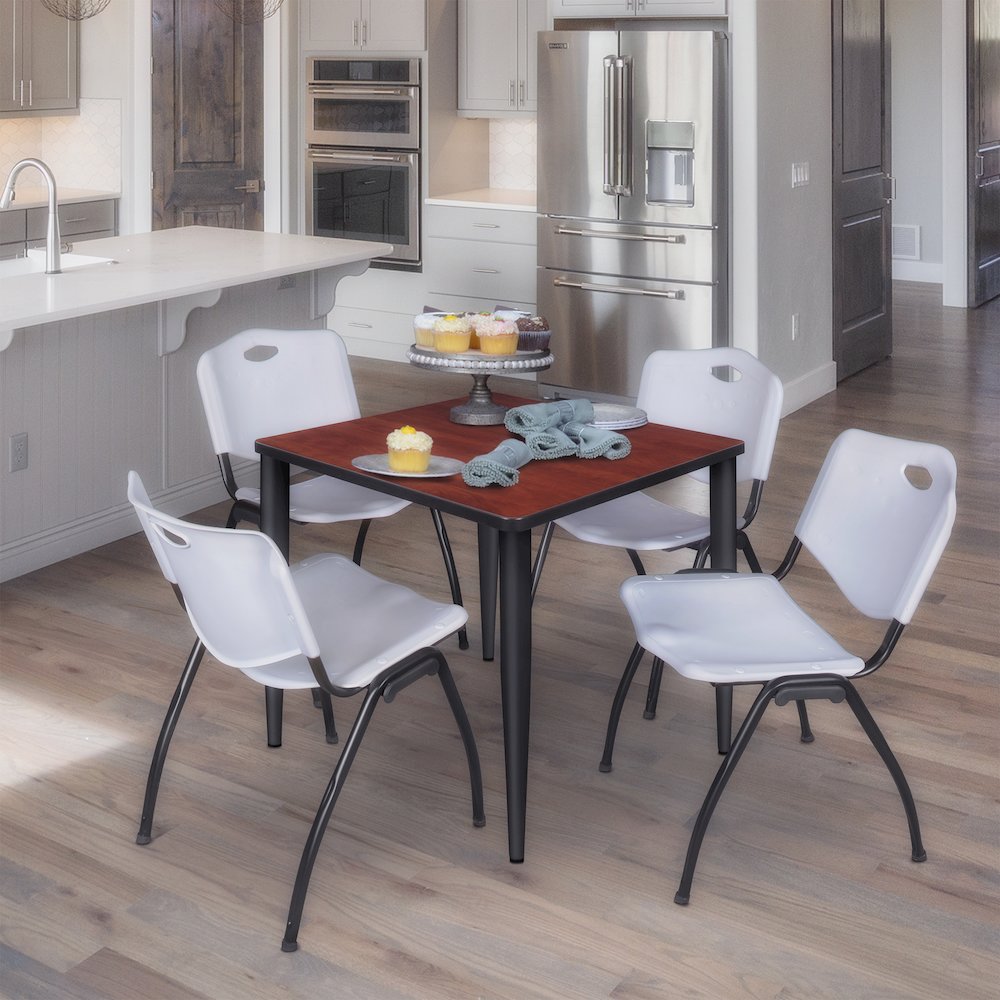 30 in. Square Breakroom Table- Cherry Top, Black Base & 4 M Stack Chairs- Grey. Picture 9