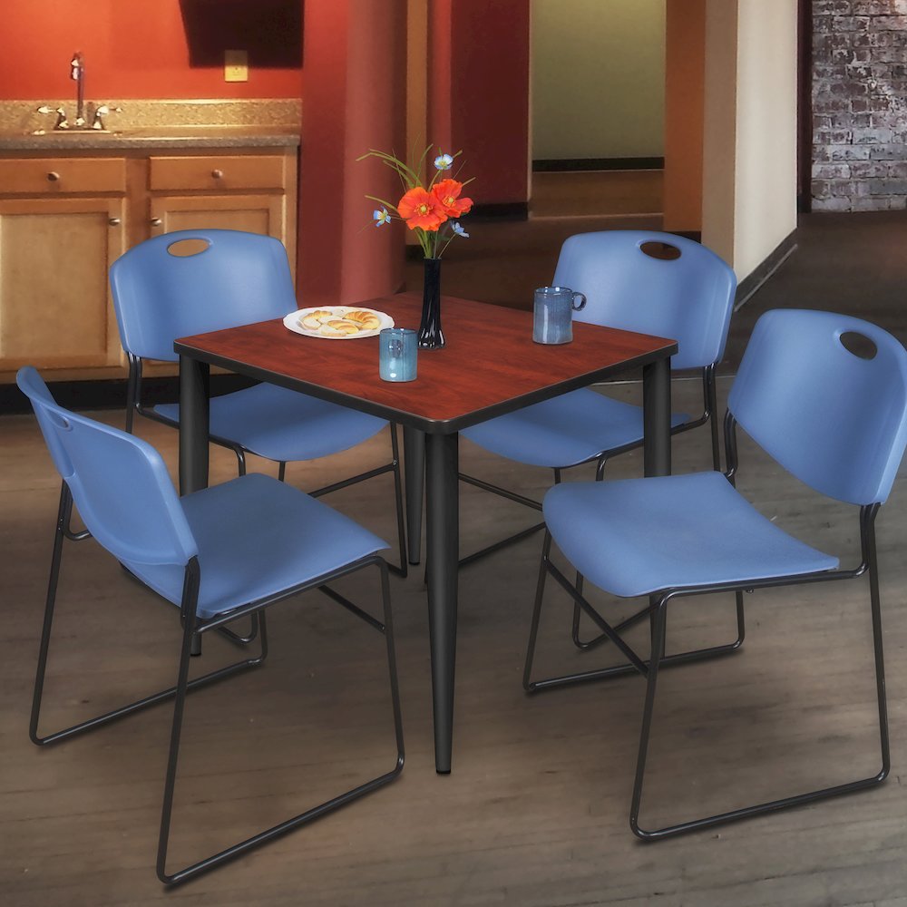 30 in. Square Breakroom Table- Cherry Top, Black Tapered Legs. Picture 4