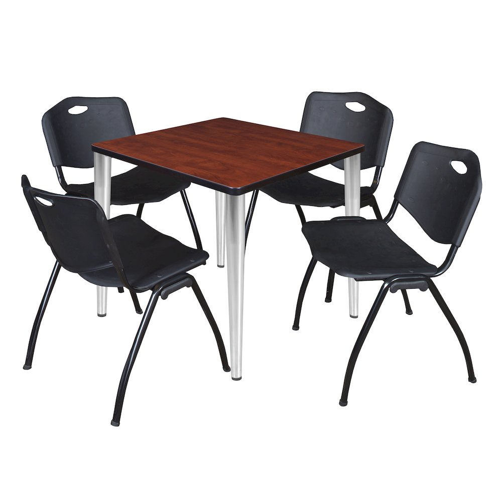 30 in. Square Breakroom Table- Cherry Top, Chrome Base & 4 M Stack Chairs- Black. Picture 1
