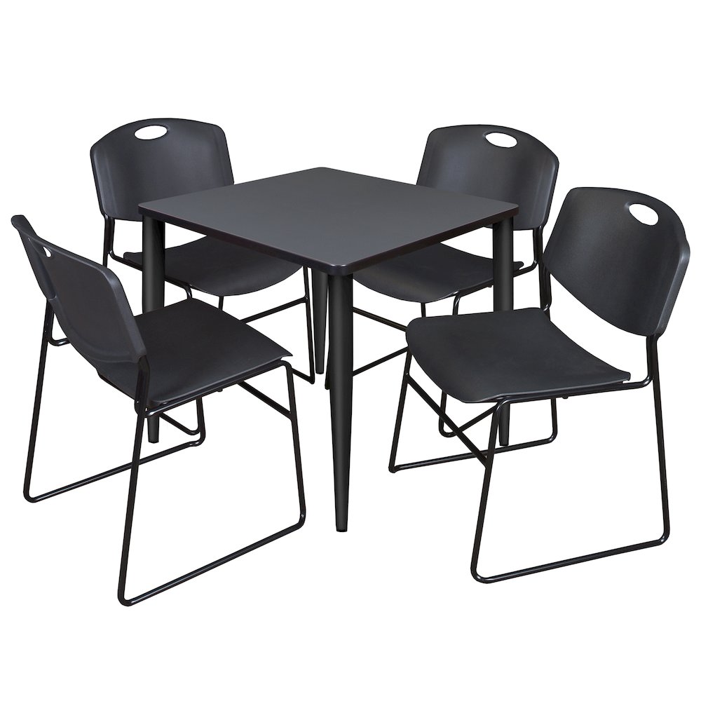 30 in. Square Breakroom Table- Grey Top, Black Base & 4 Zeng Stack Chairs- Black. Picture 1