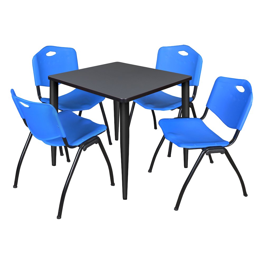 30 in. Square Breakroom Table- Grey Top, Black Base & 4 M Stack Chairs- Blue. Picture 1