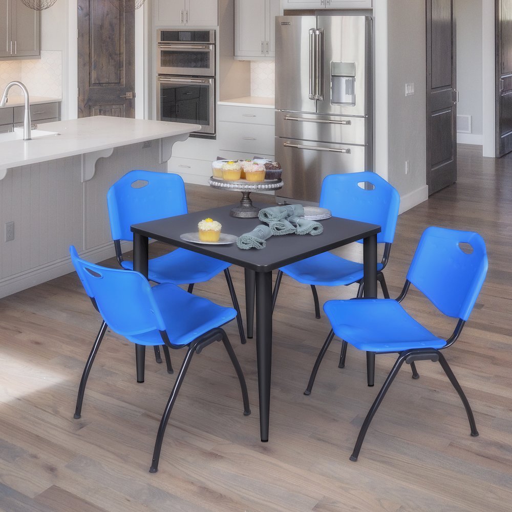 30 in. Square Breakroom Table- Grey Top, Black Base & 4 M Stack Chairs- Blue. Picture 9