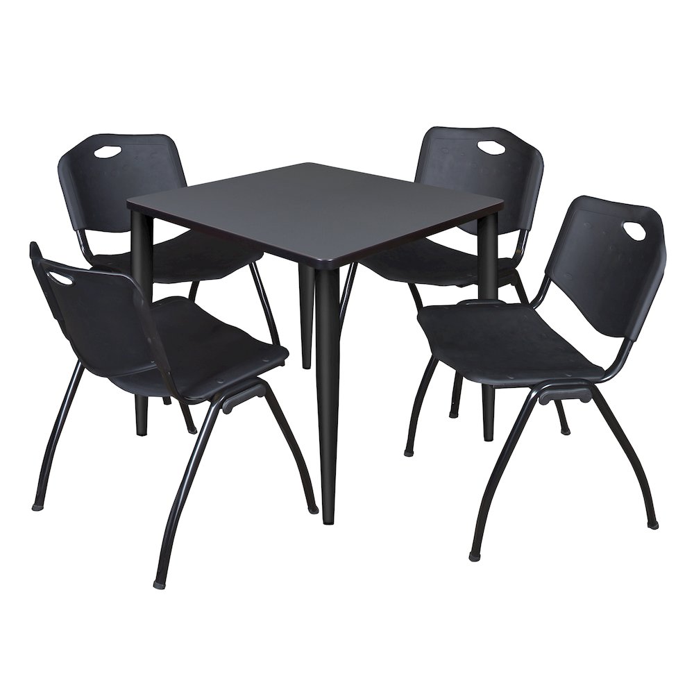30 in. Square Breakroom Table- Grey Top, Black Base & 4 M Stack Chairs- Black. Picture 1