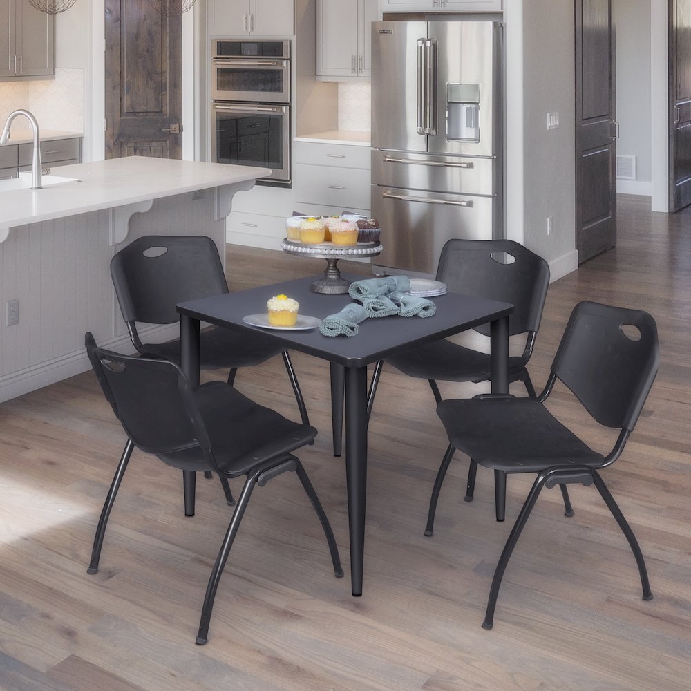 30 in. Square Breakroom Table- Grey Top, Black Base & 4 M Stack Chairs- Black. Picture 9