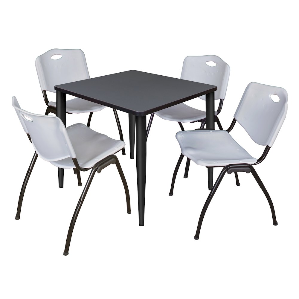 30 in. Square Breakroom Table- Grey Top, Black Base & 4 M Stack Chairs- Grey. Picture 1