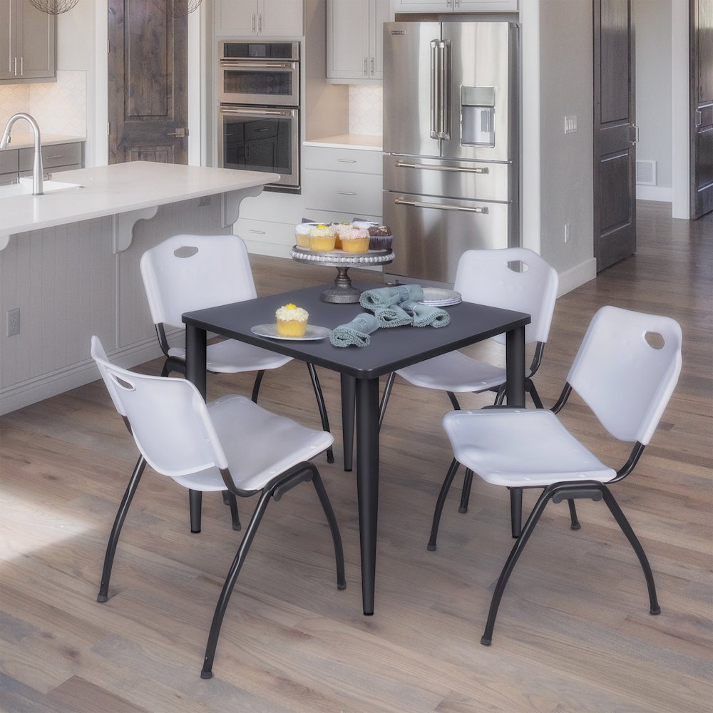 30 in. Square Breakroom Table- Grey Top, Black Base & 4 M Stack Chairs- Grey. Picture 9