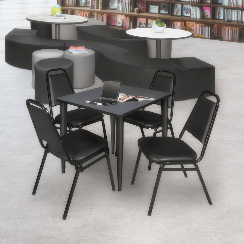30 in. Square Breakroom Table- Grey Top, Black Tapered Legs. Picture 4