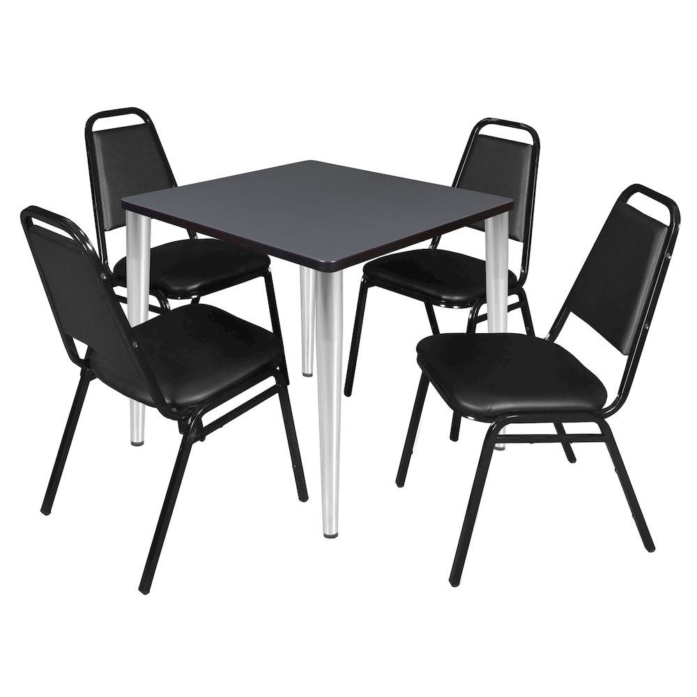 30 Square Breakroom Table- Grey Top, Chrome Base & 4 Stack Chairs- Black. Picture 1