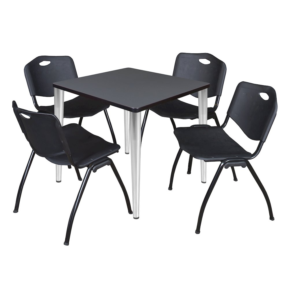 30 in. Square Breakroom Table- Grey Top, Chrome Base & 4 M Stack Chairs- Black. Picture 1