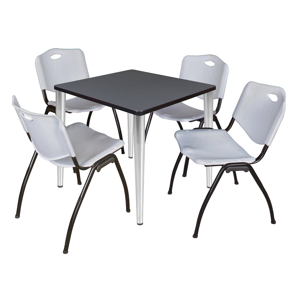 30 in. Square Breakroom Table- Grey Top, Chrome Base & 4 M Stack Chairs- Grey. Picture 1