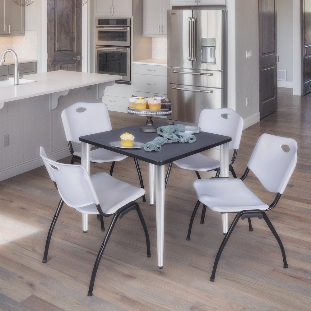 30 in. Square Breakroom Table- Grey Top, Chrome Base & 4 M Stack Chairs- Grey. Picture 9