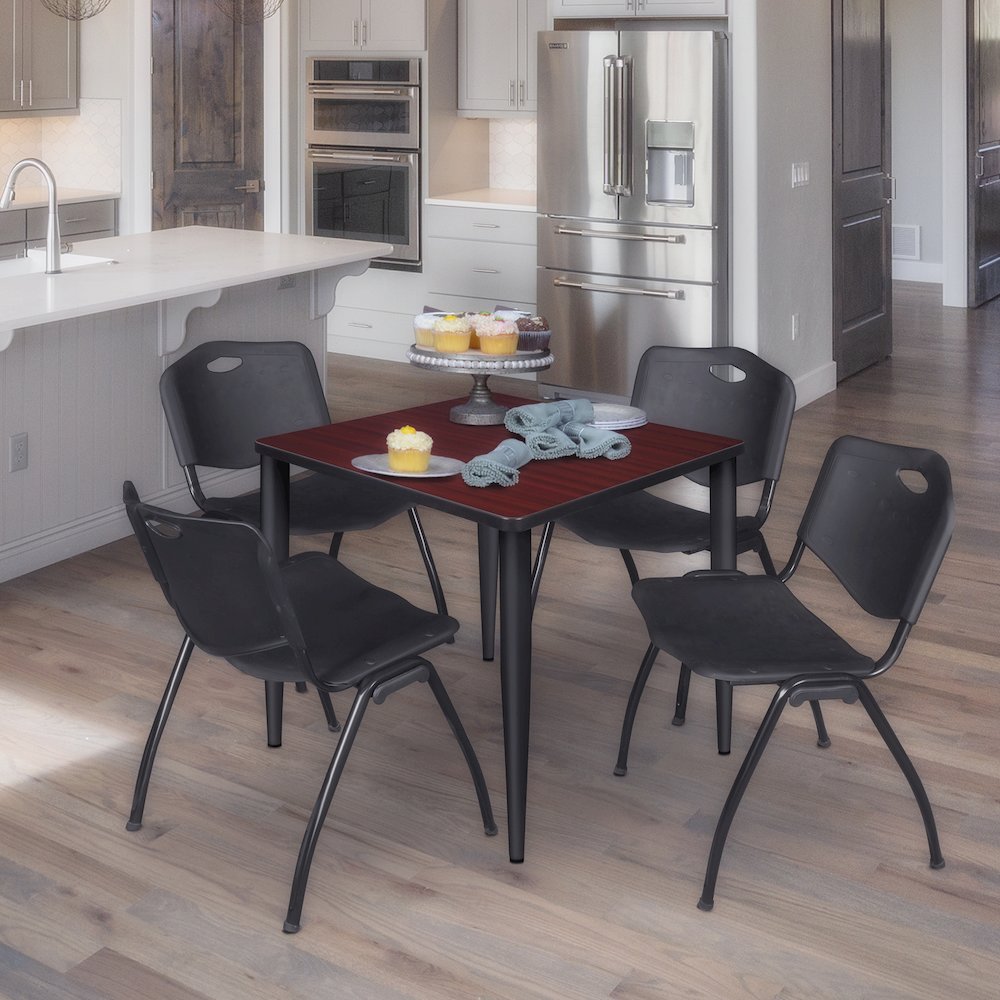 30 Square Breakroom Table- Mahogany Top, Black Base & 4 M Stack Chairs- Black. Picture 9
